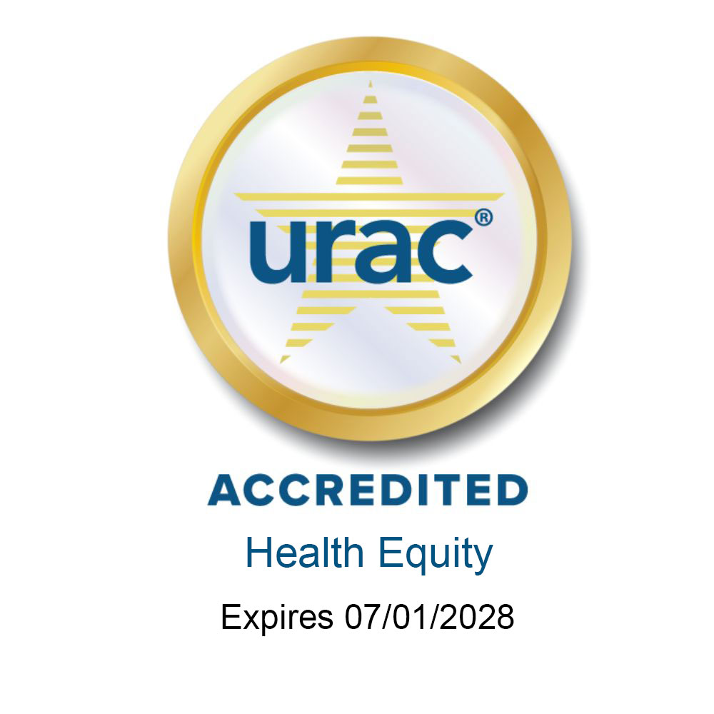 URAC accreditation seal, Health Equity, expires 7/1/2028